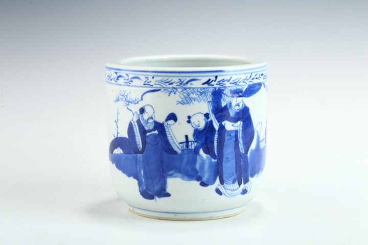 古玩陶瓷光緒·青花福祿壽三星人物紋筒式爐真品鑒賞圖