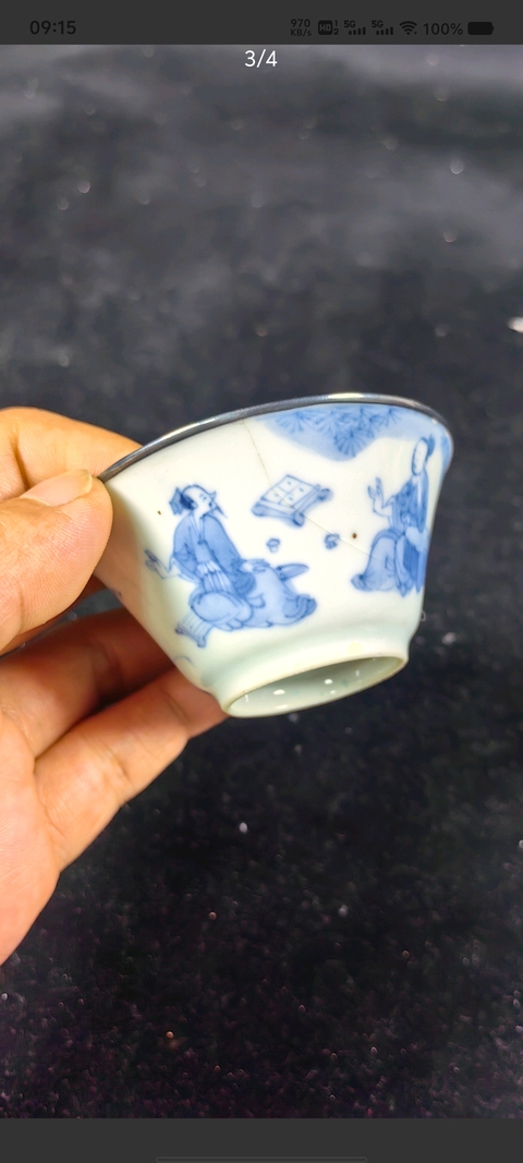 古玩陶瓷青花人物故事紋杯真品鑒賞圖