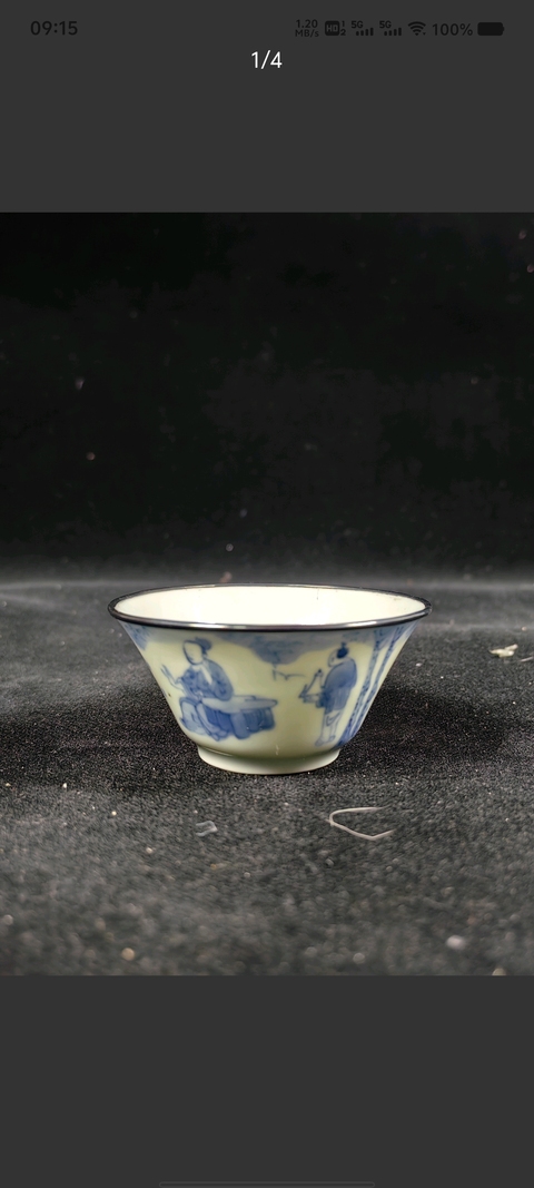 古玩陶瓷青花人物故事紋杯真品鑒賞圖