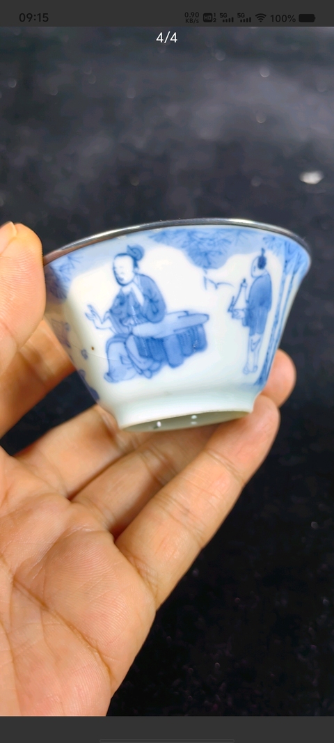 古玩陶瓷青花人物故事紋杯真品鑒賞圖