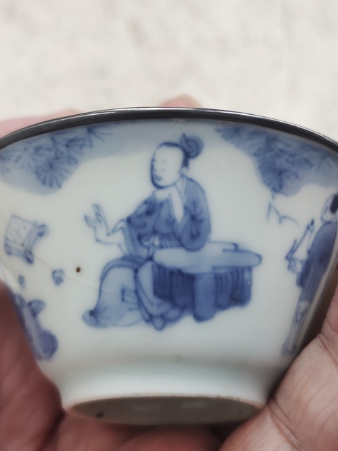 古玩陶瓷青花人物故事紋杯真品鑒賞圖