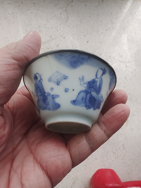 古玩陶瓷青花人物故事紋杯真品鑒賞圖