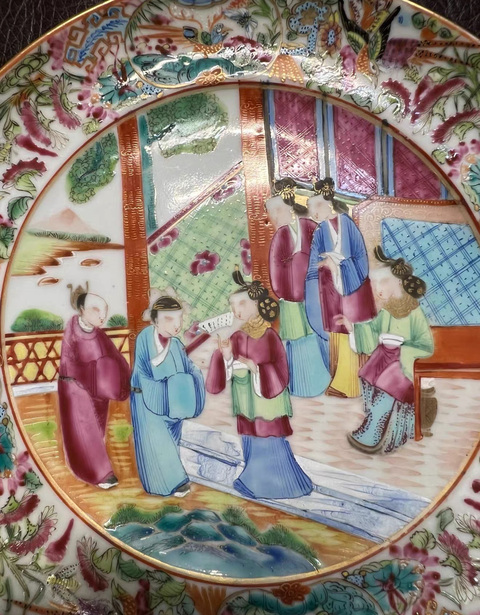 古玩陶瓷廣彩人物故事紋折腰盤(pán)真品鑒賞圖