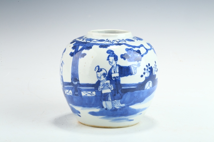 古玩陶瓷清晚·青花三娘教子紋罐拍賣,當(dāng)前價(jià)格999元
