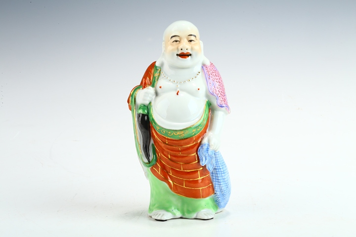 古玩陶瓷民國(guó)解放初·粉彩彌勒佛立像真品鑒賞圖