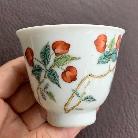 古玩陶瓷清道光 粉彩櫻桃紋杯真品鑒賞圖