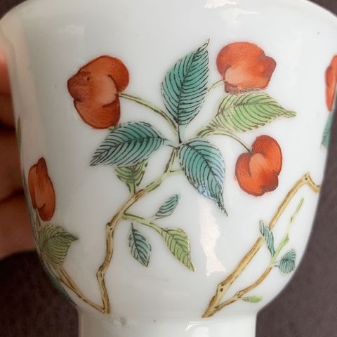 古玩陶瓷清道光 粉彩櫻桃紋杯真品鑒賞圖