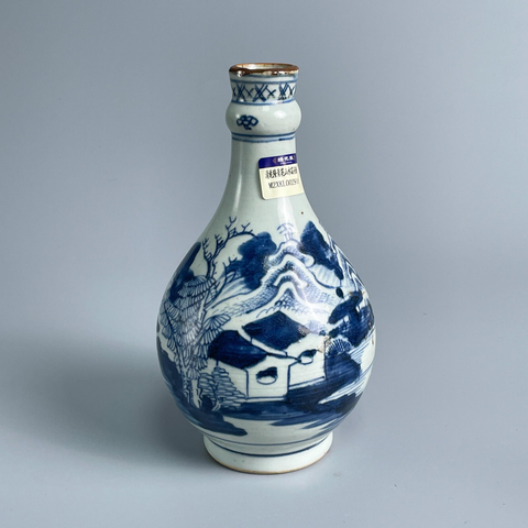古玩陶瓷清乾隆 青花山水紋蒜頭瓶真品鑒賞圖