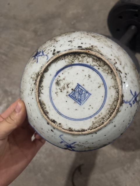 古玩陶瓷青花茶花靈芝紋盤真品鑒賞圖