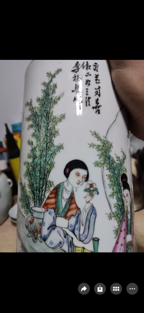 古玩陶瓷仕女紋新粉彩玉璧底帽筒真品鑒賞圖
