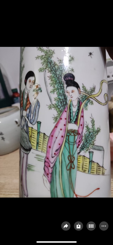 古玩陶瓷仕女紋新粉彩玉璧底帽筒真品鑒賞圖