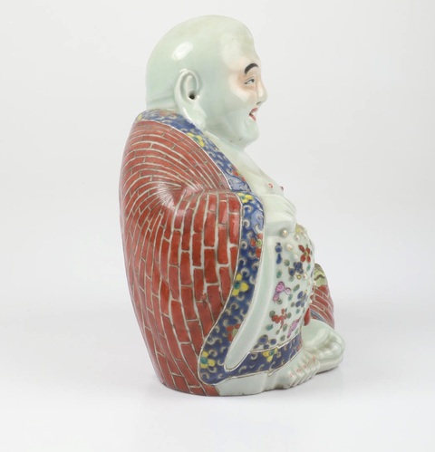 古玩陶瓷民國粉彩彌勒佛塑像真品鑒賞圖