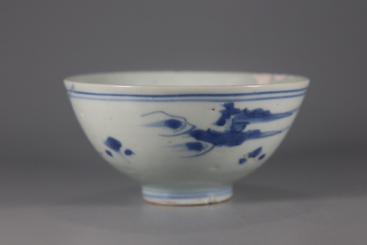 古玩陶瓷高士山水圖青花茶圓真品鑒賞圖