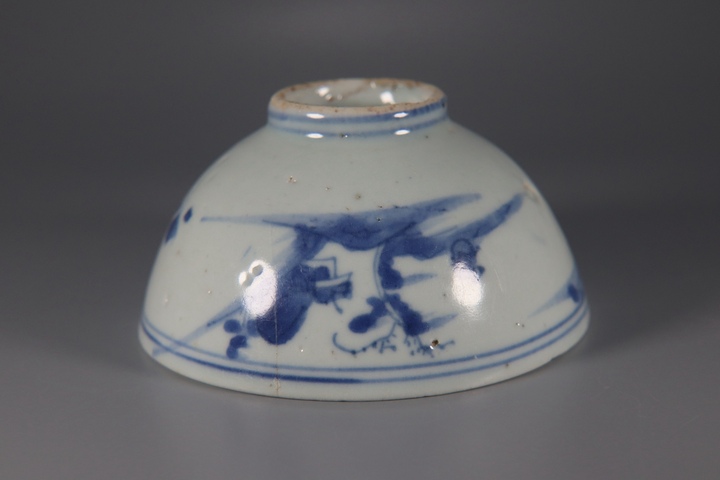 古玩陶瓷高士山水圖青花茶圓真品鑒賞圖