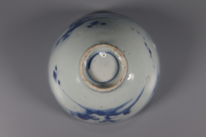 古玩陶瓷高士山水圖青花茶圓真品鑒賞圖