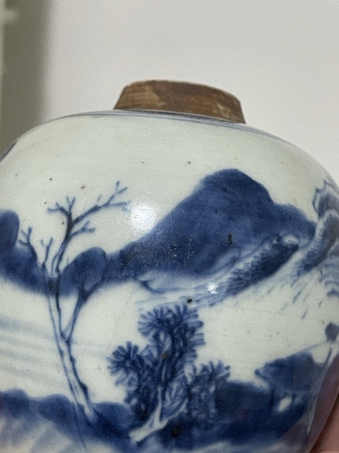 古玩陶瓷人物山水青花罐真品鑒賞圖
