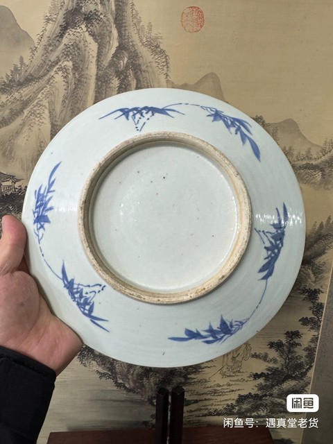 古玩陶瓷晚清青花冰梅大盤真品鑒賞圖