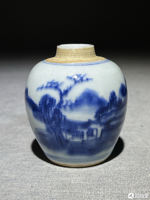 古玩陶瓷人物山水紋青花罐真品鑒賞圖