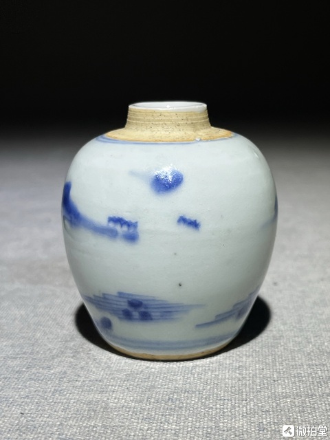 古玩陶瓷人物山水紋青花罐真品鑒賞圖