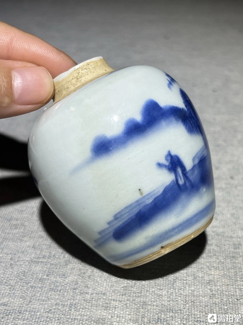 古玩陶瓷人物山水紋青花罐真品鑒賞圖