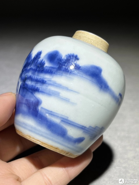 古玩陶瓷人物山水紋青花罐真品鑒賞圖