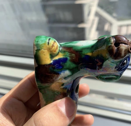 古玩陶瓷素三彩獅子擺件真品鑒賞圖