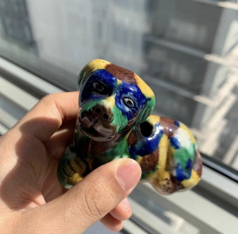 古玩陶瓷素三彩獅子擺件真品鑒賞圖
