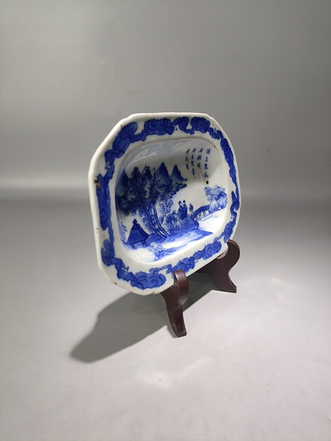 古玩陶瓷(精品茶盤)清·道光·人物山水青花詩紋·茶盤拍賣,當前價格1316元
