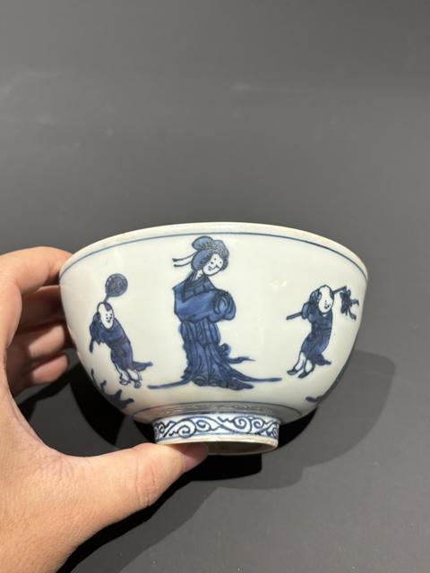 古玩陶瓷青花教子圖人物紋碗真品鑒賞圖