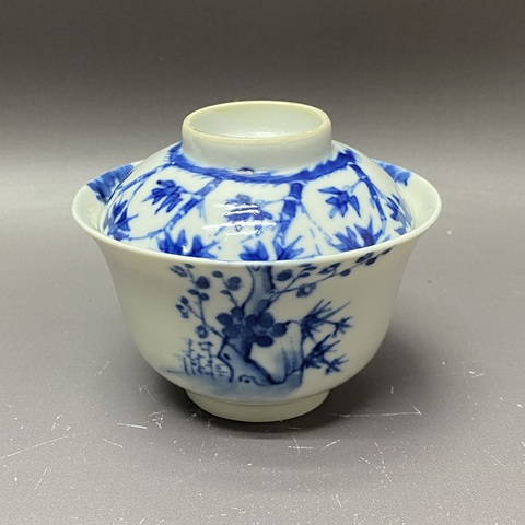 古玩陶瓷若深珍藏款青花蓋杯真品鑒賞圖