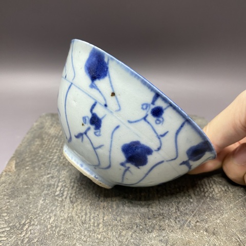 古玩陶瓷雍正如意靈芝紋青花茶圓真品鑒賞圖
