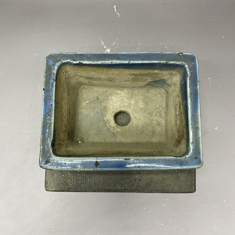 古玩陶瓷藍釉四方花盆真品鑒賞圖