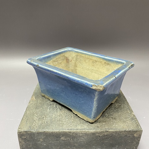 古玩陶瓷藍釉四方花盆真品鑒賞圖