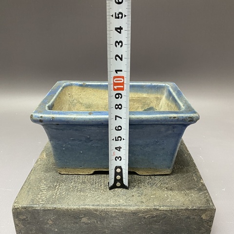 古玩陶瓷藍釉四方花盆真品鑒賞圖