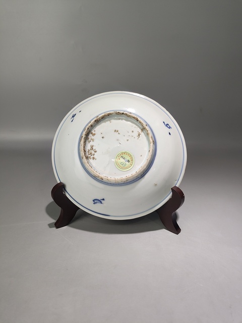 古玩陶瓷山水人行舟柳青花盤真品鑒賞圖