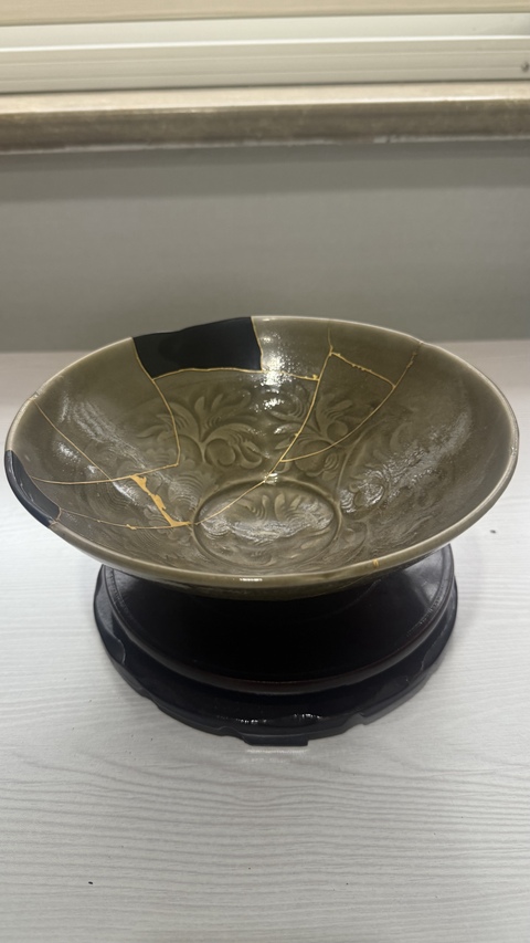 古玩陶瓷耀州窯青釉刻花蓖紋碗真品鑒賞圖