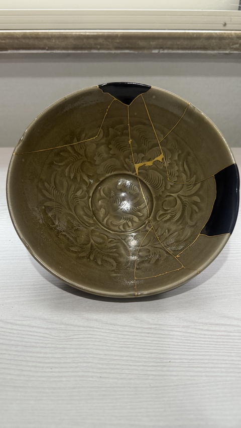 古玩陶瓷耀州窯青釉刻花蓖紋碗真品鑒賞圖
