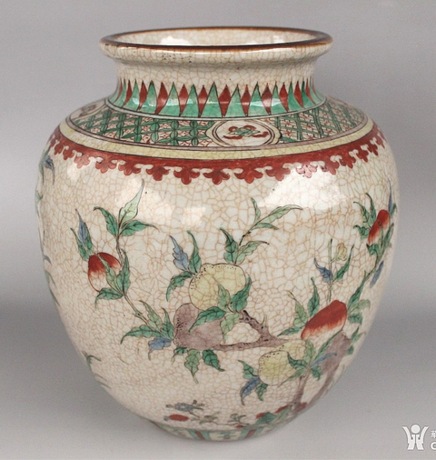 古玩陶瓷哥釉五彩三多紋太白罐真品鑒賞圖