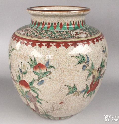 古玩陶瓷哥釉五彩三多紋太白罐真品鑒賞圖