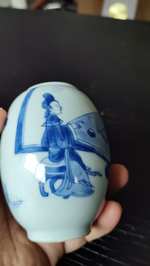 古玩陶瓷對弈圖蓮子罐真品鑒賞圖