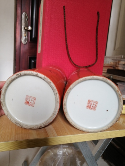 古玩陶瓷民國到解放時(shí)期釩紅描金帽桶真品鑒賞圖