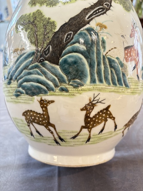 古玩陶瓷清晚期 粉彩鹿頭尊真品鑒賞圖