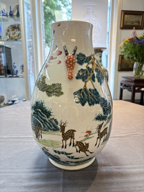 古玩陶瓷清晚期 粉彩鹿頭尊真品鑒賞圖