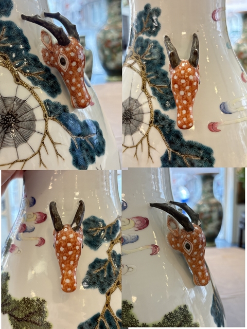 古玩陶瓷清晚期 粉彩鹿頭尊真品鑒賞圖