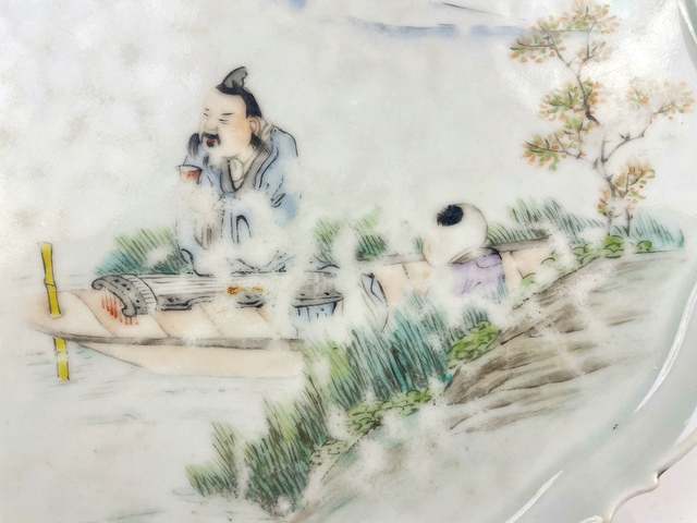 古玩陶瓷民國·淺降彩高仕圖大盤真品鑒賞圖