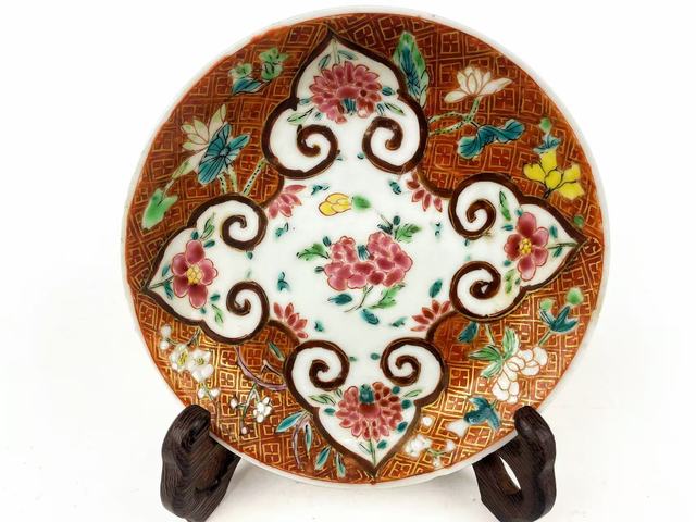 古玩陶瓷雍正·粉彩開窗如意云頭紋盤真品鑒賞圖