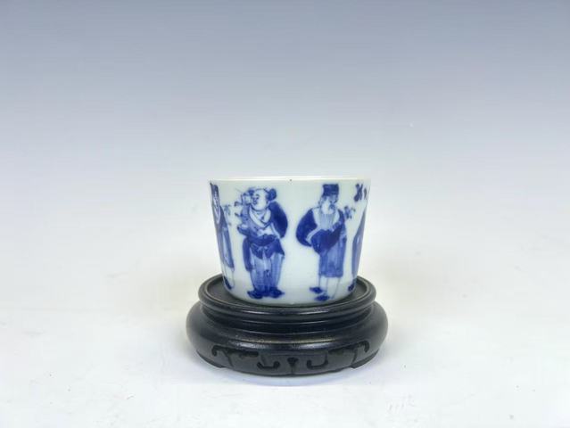 古玩陶瓷清晚期·青花八仙祝壽馬蹄杯真品鑒賞圖
