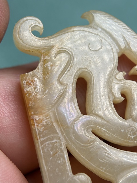 古玩玉器西漢白玉紅沁龍佩真品鑒賞圖