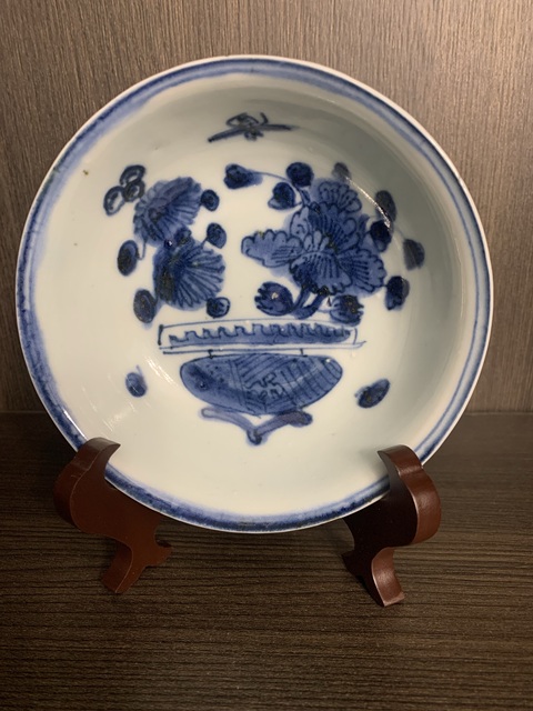 古玩陶瓷晚明青花花籃盤真品鑒賞圖