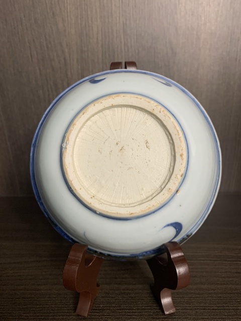 古玩陶瓷晚明青花花籃盤真品鑒賞圖
